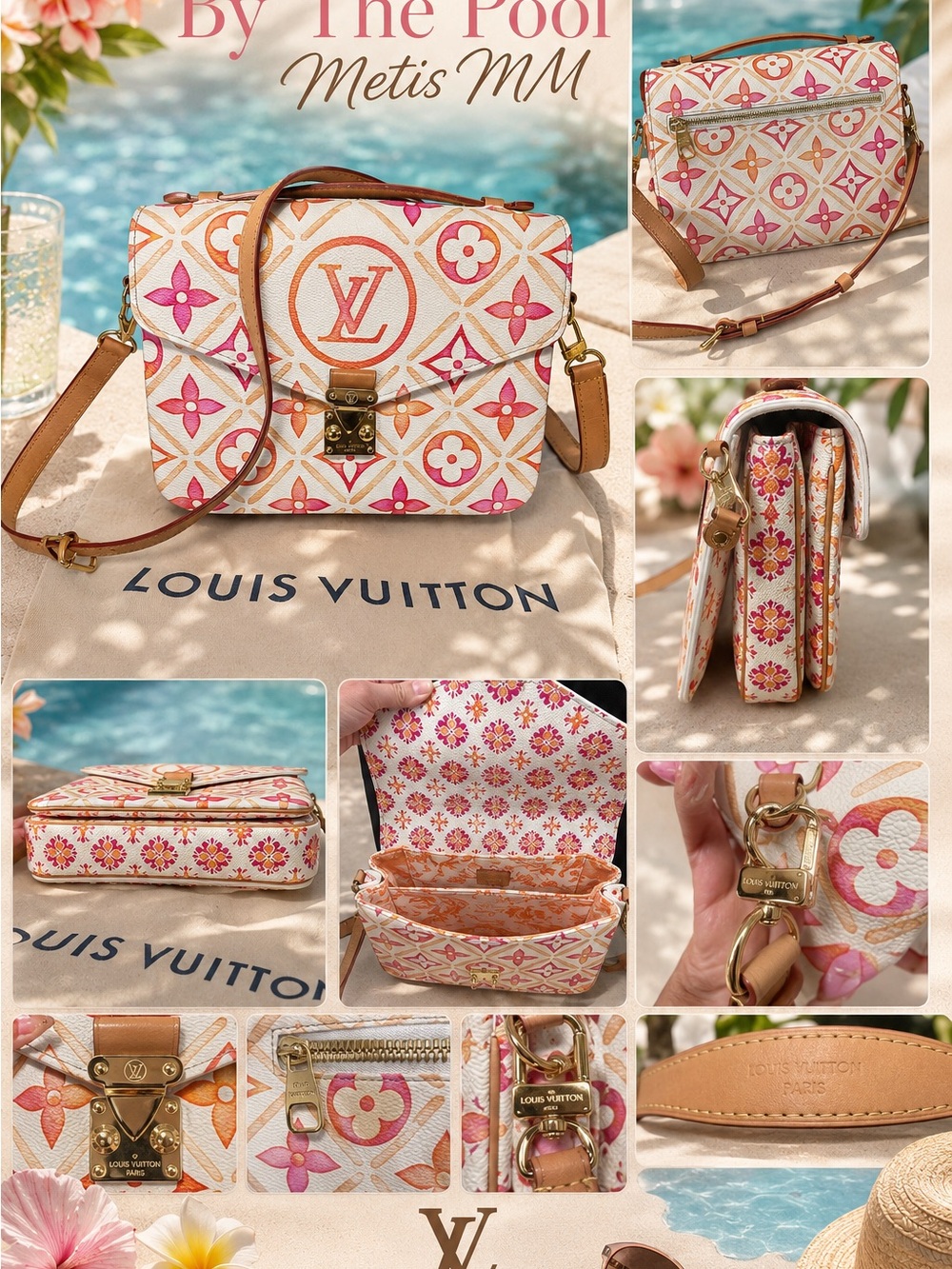 Louis Vuitton Pink & Cream Floral Monogram Metis MM Crossbody Bag
